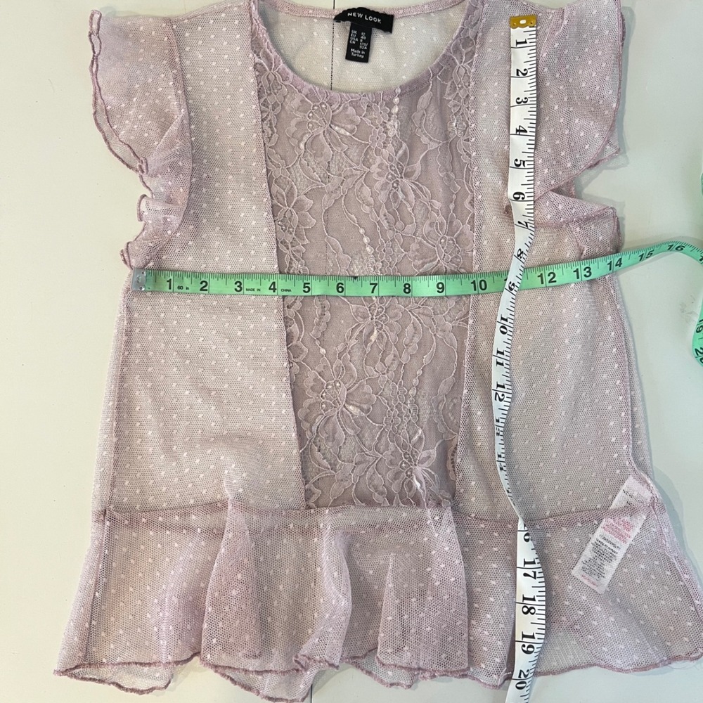 New Look Lace Mesh Ruffle Top Sheer Cap Sleeve Womens Size 8 petite fairy - Picture 7 of 7
